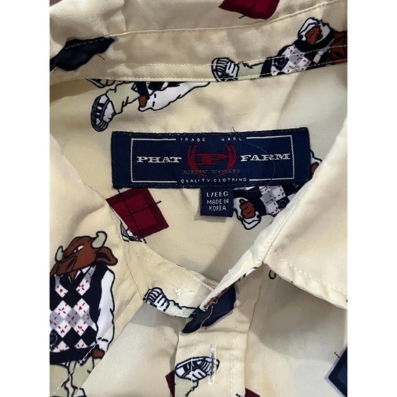 Phat Farm Yellow with Bulls Button Front Long‎ Sleeve Mens Shirt 2XL - Picture 3 of 10